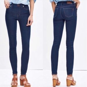 Madewell High Riser Dark Wash Raw Hem Skinny Jeans